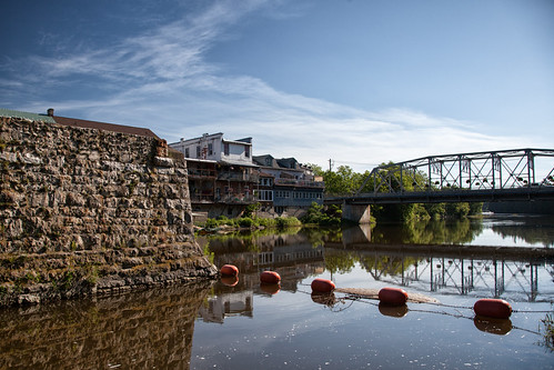 Morning millpond by Mark Heine Photos, Elora, Ontariocanada elora grandriver markheine metcalfest ontario stone bridge cirrus clouds falls 