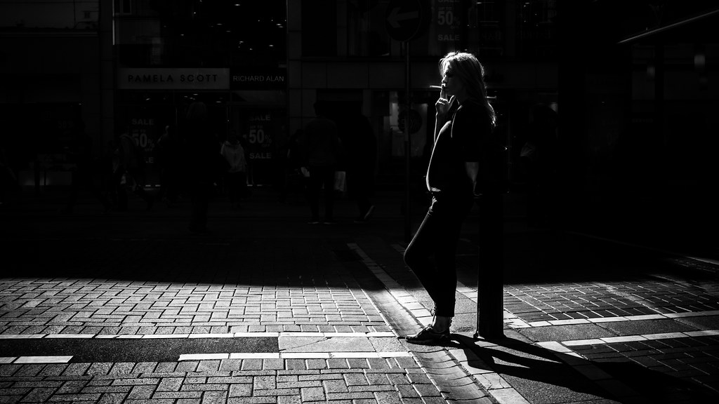 Smoking - Dublin, Ireland - Black and white street photography