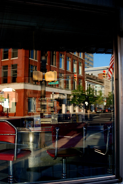 Reflected in Cindy's Diner, Fort Wayne, IN., 2009