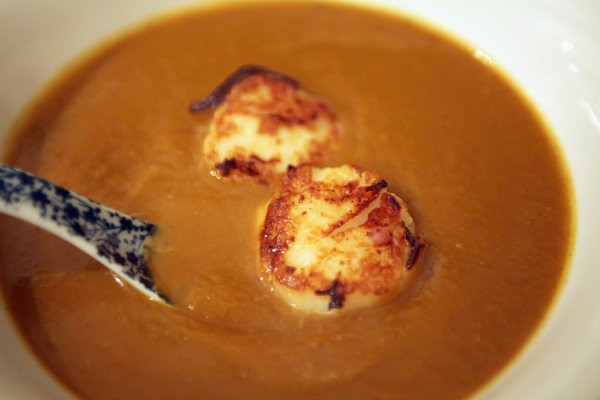savoury pumpkin soup with scallops