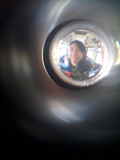 Karen though a fish-eye viewfinder taken by the iPhone