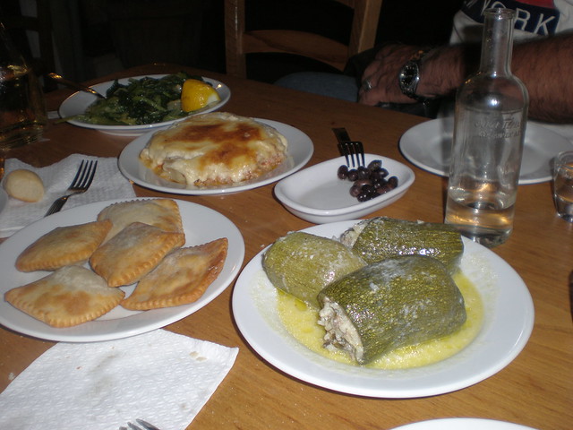 Cretan dinner, raki and lot of food