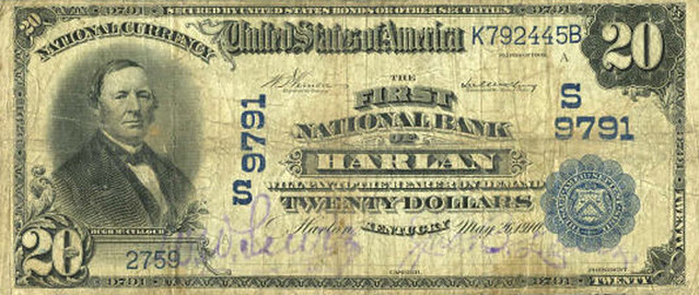 First National Bank of Harlan, Kentucky - $20 National Currency
