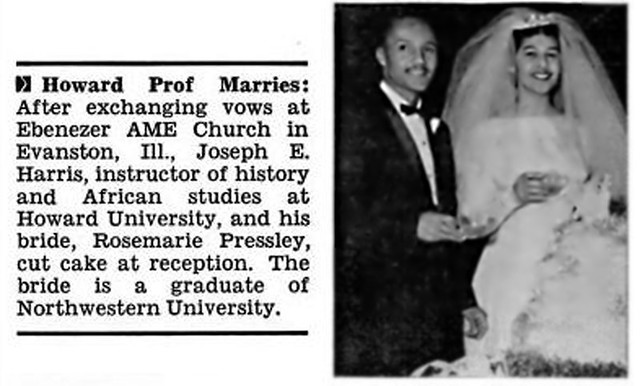 Howard Professor Joseph Harris Weds Rosemarie Pressley in Evanston, Illinois - Jet Magazine, December 25, 1958