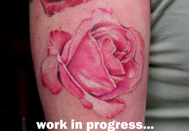 pink rose tattoo by MIrek vel Stotker