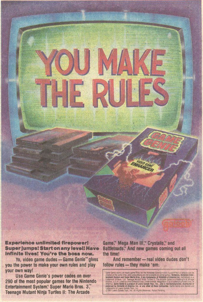 Nintendo 1992. Super Mario Bros game Genie. Nintendo advertisement. Firepower 1979 poster. Game genie codes