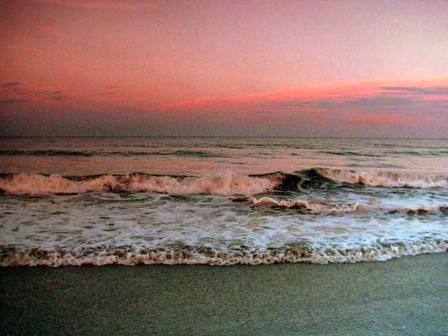 ocean pink blue sunset sky cloud water clouds sand waves vibrant tide wave shore atlanticocean