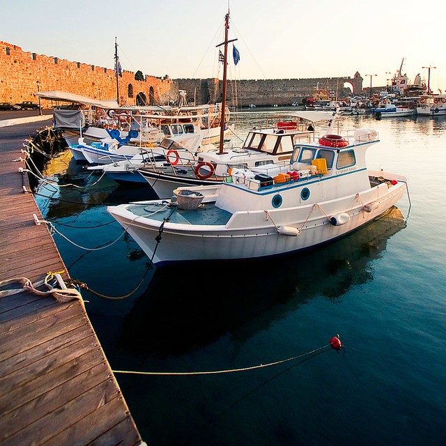 Sunrise in the old port of Rhodes