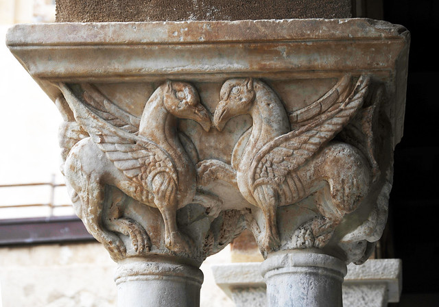 Capitals in the Cloister of the Cefalù Cathedral, Sicily, Italy