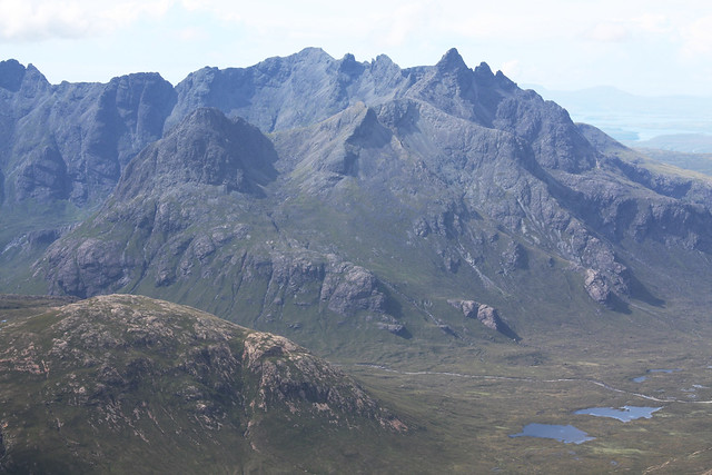 Looking down on Strath na Creitheach and Glen Sligachan with the spectacular Cuillin ridge in the distance from Bla Bheinn.