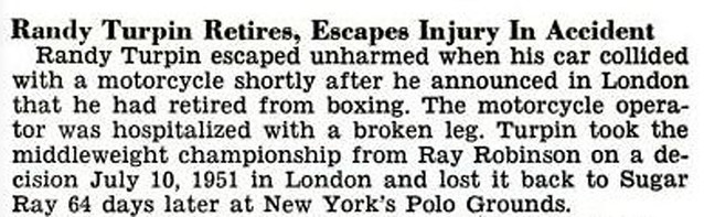 Boxer Randy Turpin Retires, Escapes Injury in Car Accident - Jet Magazine, November 13, 1958