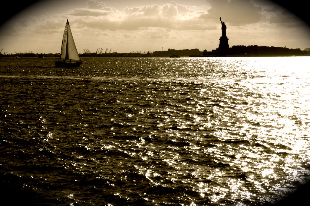 new york city black whilte water statue of liberty