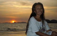 Enriqueta Flores-Guevara at sunset; Hon Chong, Mekong River Delta, Vietnam