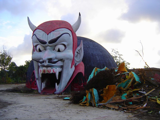 The demolition of Dante's Inferno at Miracle Strip Amusement Park, Panama City Beach, Florida