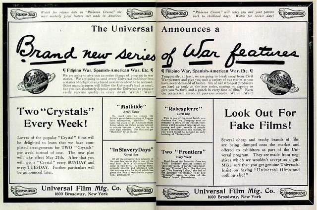 Vintage Film Advert for Universal Film Manufacturing Co Films for April 1913