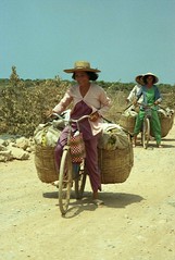 Women on bicycle with big baskets; near Hon Chong, Mekong River Delta, Vietnam