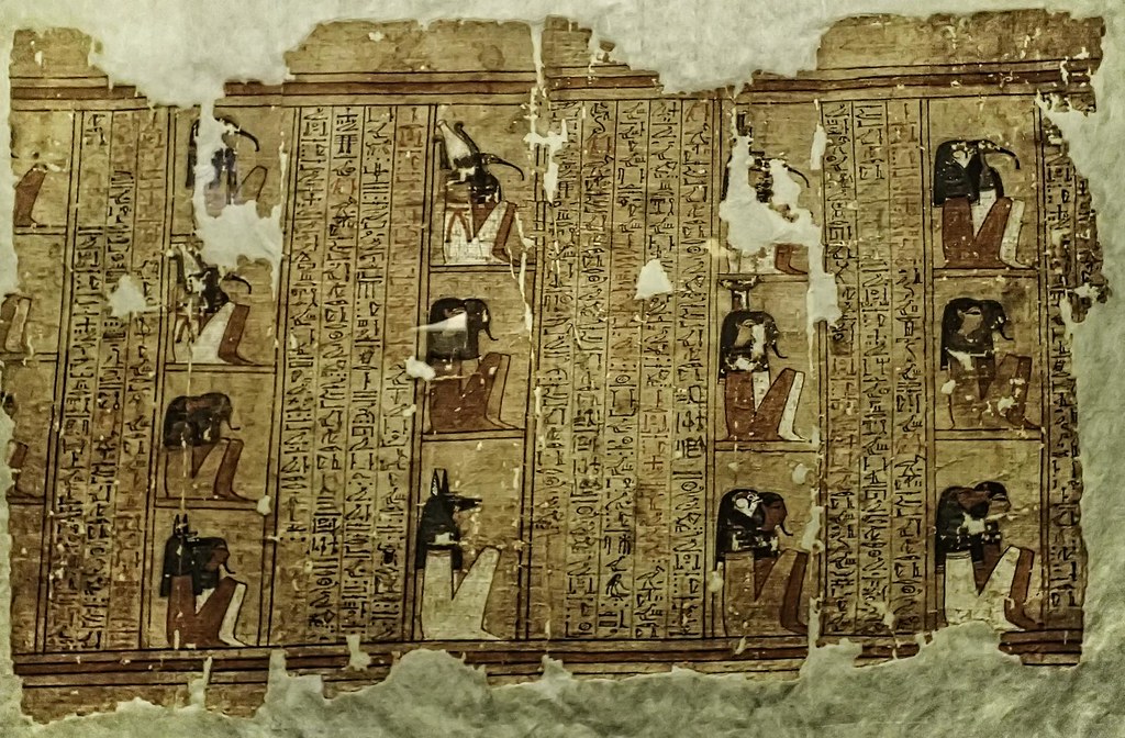 Egyptian papyrus fragment with a portion of the Book of the Dead from ancient Thebes 1279-1213 BCE