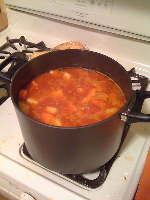 My winter vegetable soup, simmering!