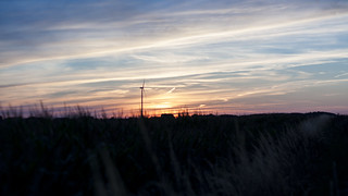 Sunset with wind turbine