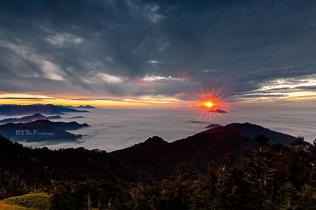 sunset and sea of clouds