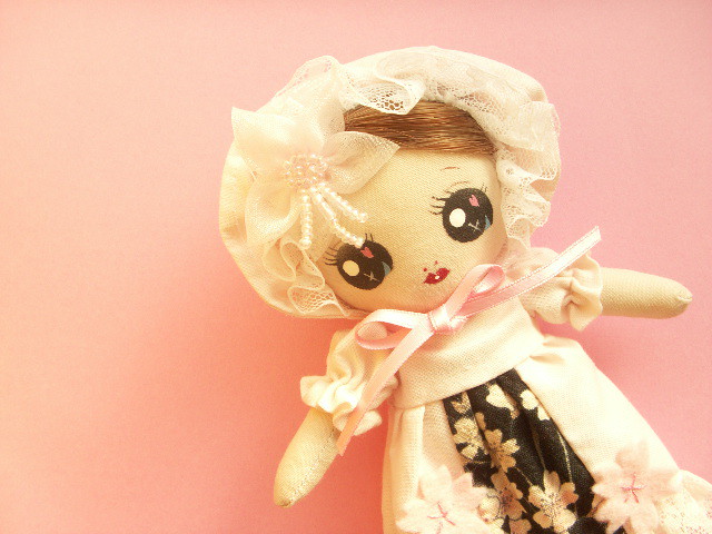 Handmade Small Bunka Doll Girly Japanese Fabric Lace Cute Japan