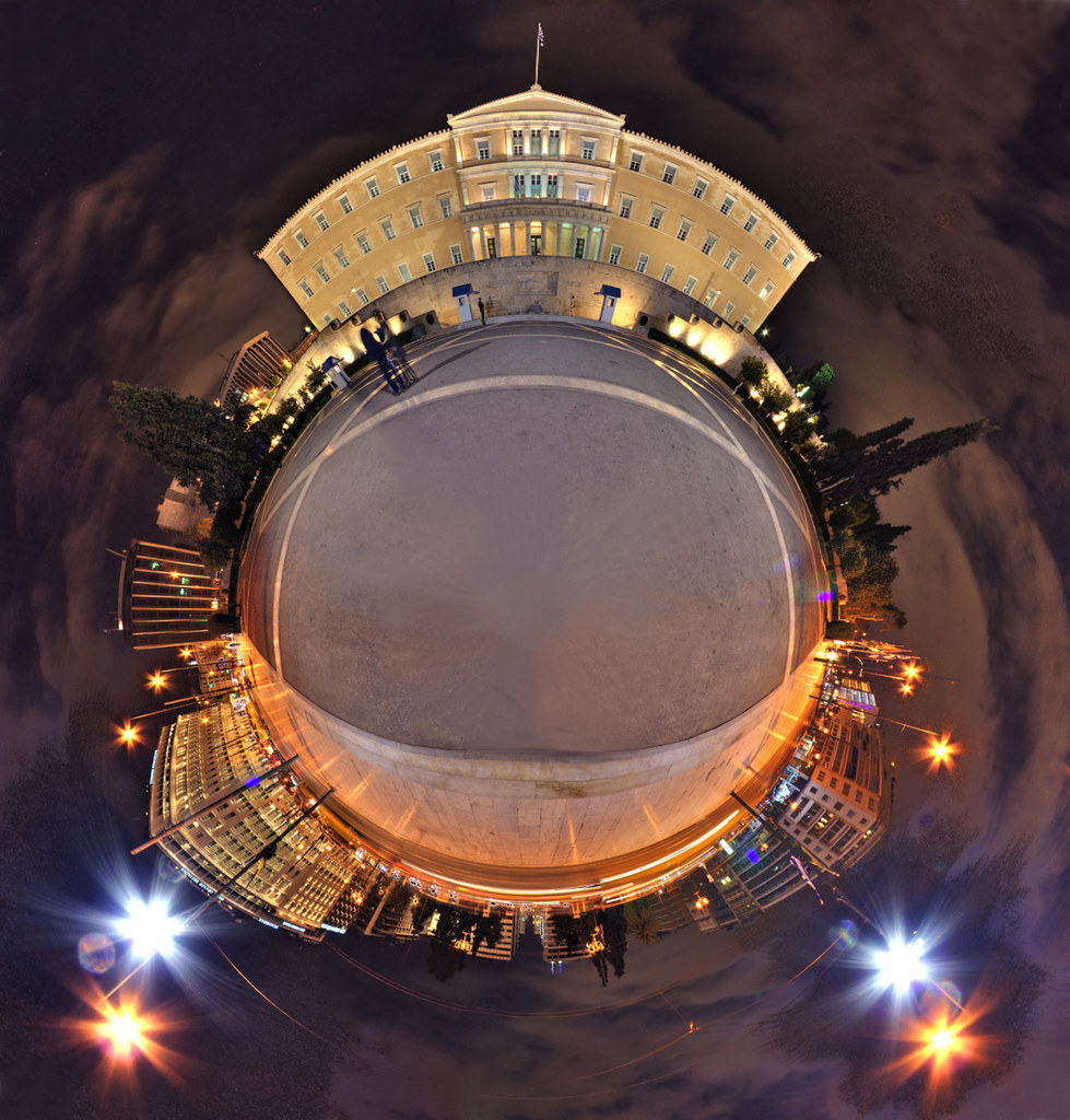 little planet athens - syntagma square at night:  17/365 by helen sotiriadis