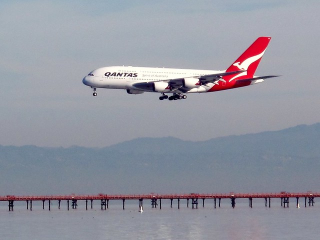 A large and particularly ugly plane coming in to land at SFO