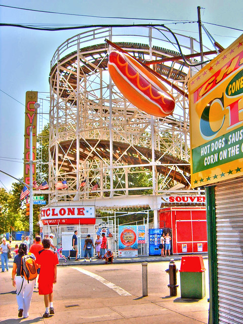 Coney Island Cyclone Roller Coaster Sign Frankfurter HDR 2009