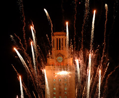 The University of Texas Tower at Graduation with Fireworks
