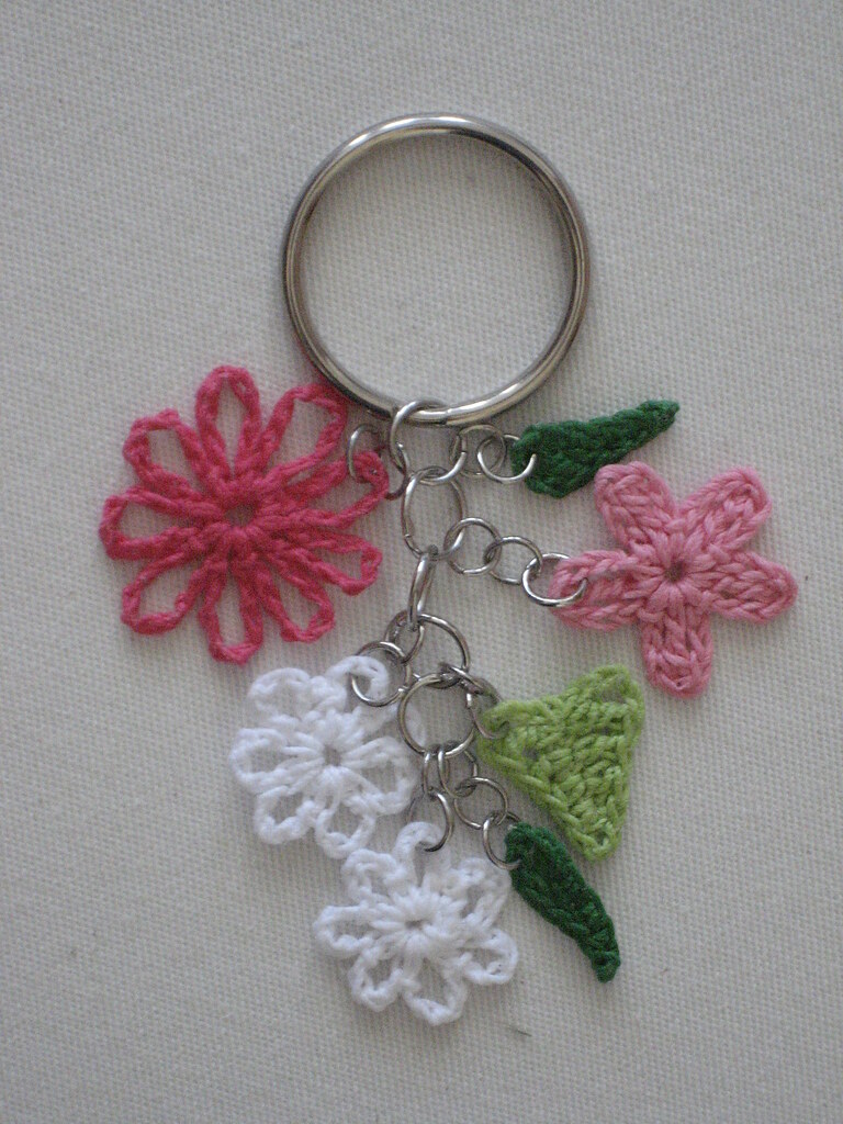 Key Ring FLOWER in multicolored cotton crochet
