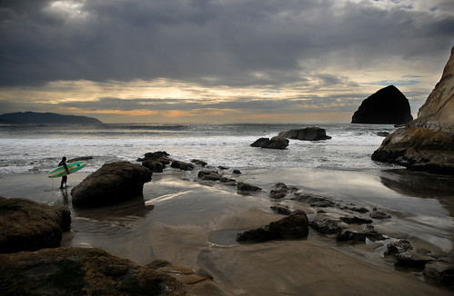 ocean city sunset sea sun silhouette rock clouds oregon coast sand surf pacific wave cape kiwanda keith10eyck