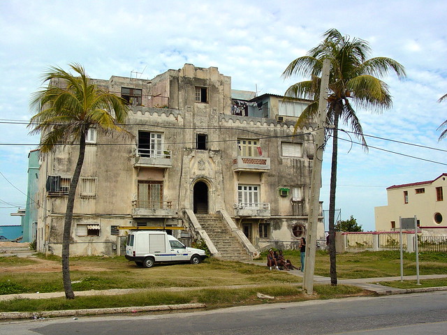 Weathered Facade with Palm Trees - Miramar - Havana - Cuba