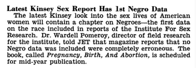 Latest Kinsey Sex Report To Have Data on Black People - Jet Magazine, January 23, 1958
