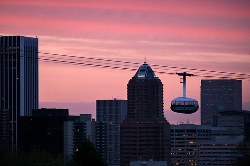 city sunset skyline oregon skyscraper portland downtown dusk tram cpt gi aerialtram urbangondola cablepropelledtransit