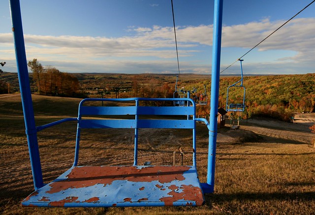 blue chair in fall