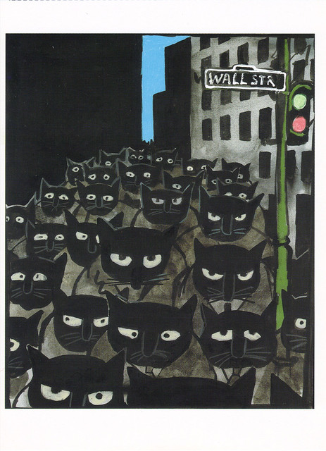 Wall Street Cats Illustration Postcard