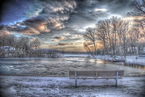 Winter Bench by Eroic, Trying out some of the free HDR programs. winter sunset lake snow hdr d40x