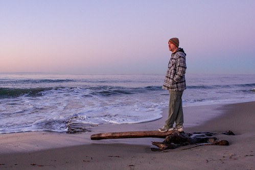 sunrise santa barbara california canon 40d tripod water beach blue man portrait purple sanden ef2470mm knit hat standing driftwood unitedstates us