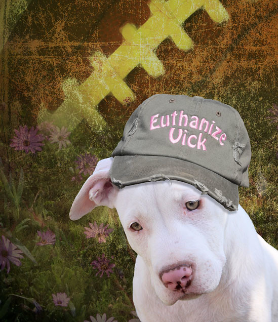 Kahuna Luna wearing an anti Michael Vick baseball cap, speaking for all the Pitbulls and Dogs of America! Euthanize Vick, boycott Philadelphia Eagles NFL football team and sponsors