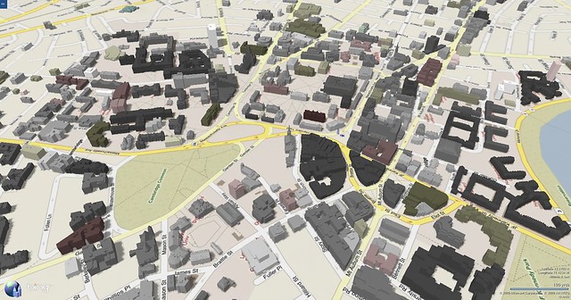 Harvard Square map in 3D looking east