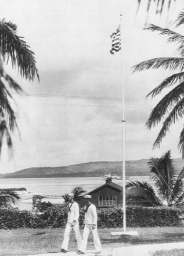 Military personnel were only commonly seen in Hagåtña and Sumay before World War II. The Naval Station in Sumay can be seen in the background. Photo from the Naval Historical Center courtesy of Don Farrell.