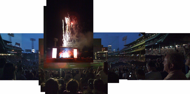 Panorama of the fireworks as Paul McCartney plays 