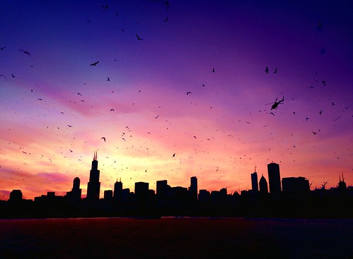 sunset chicago skyline timelapse blended stacked chicagoskyline cloudtrails ilapse timestack