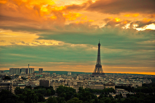 Paris at sunset with the Eiffel Tower by tibchris