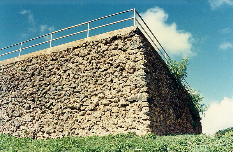 Figure 1. The plaster has weathered away from the mamposteria oridinaria, stone and mortar construction, walls of Fuerte de Santa Agueda (Fort Apugan), in Agana Heights, Guam.  

Lawrence J. Cunningham