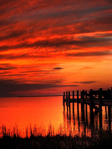 sunset red orange reflection water clouds canon bay pier is nc dock sitting otis northcarolina powershot sound outer outerbanks redding hdr banks obx sittin s5 killdevilhills on the albemarle 3xp kdh photomatix aplusphoto banx colourartaward artlegacy