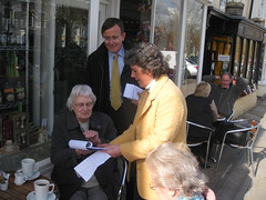 Martin Tod and Jackie Porter campaigning to 'Save Our Loos' in Broad Street, Alresford