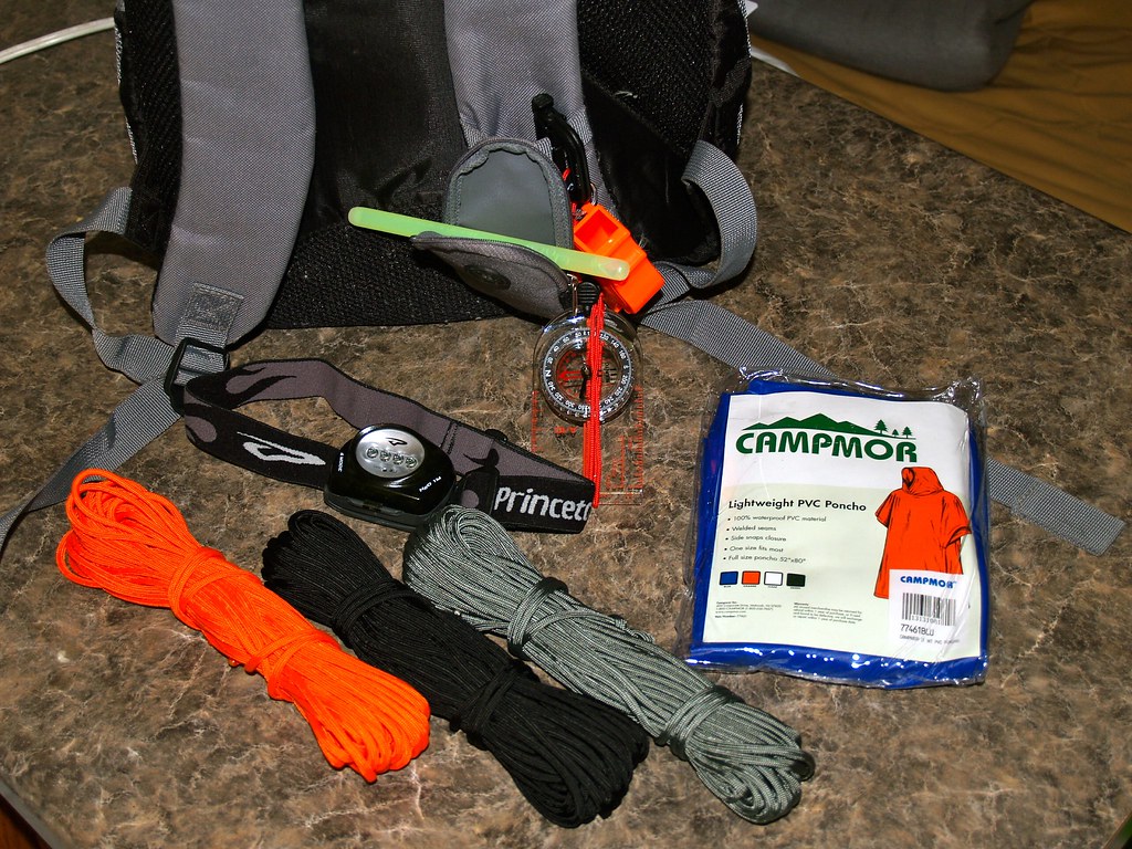 Bug Out Bag - new additions - a backpack with a rope, a backpack and a bag