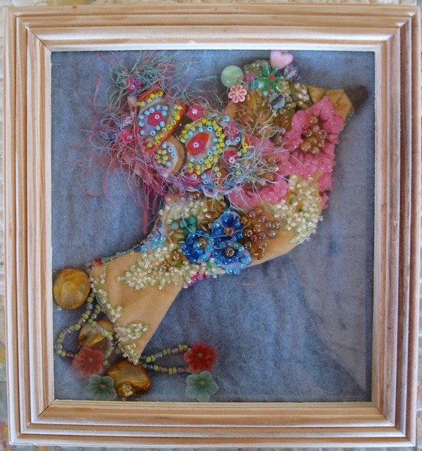 HAND BEADED AND EMBELLISHED BIRD a gift from my friend Margaret in England (MAMMA)