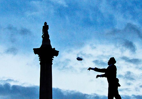 One & Other, by Antony Gormley: Sikh man launches paper airplane from the Fourth Plinth, Trafalgar Square, London by chrisjohnbeckett